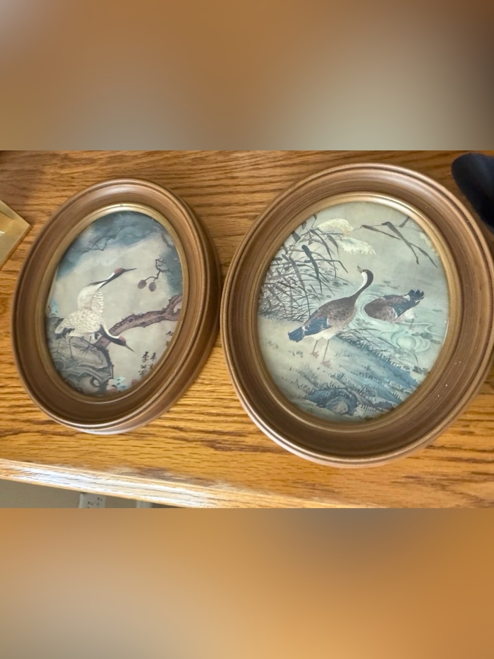 Vintage Wooden Oval Frames Duck Crane Wall Art (2 pc)